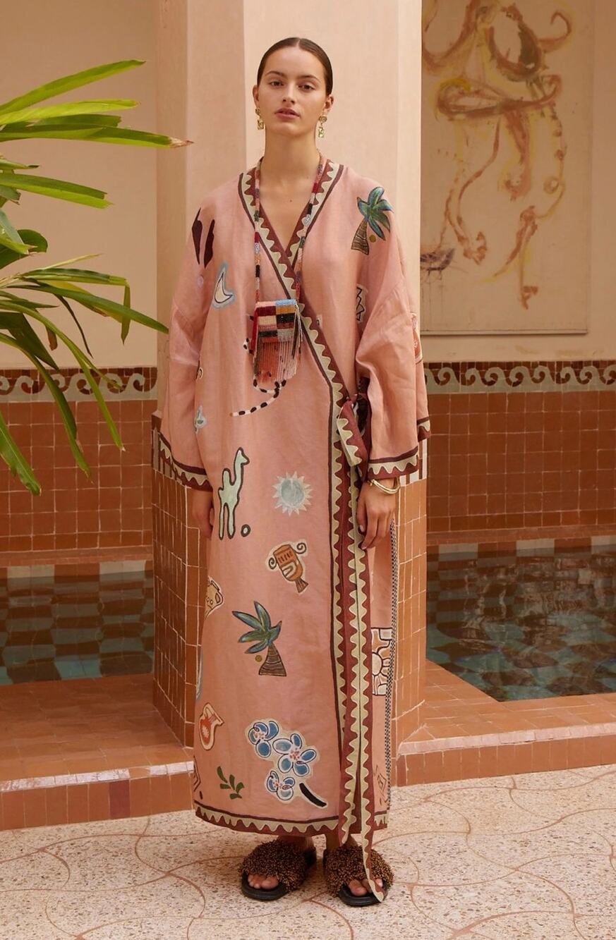 Alemais Linen and silk-blend wrap midi dress